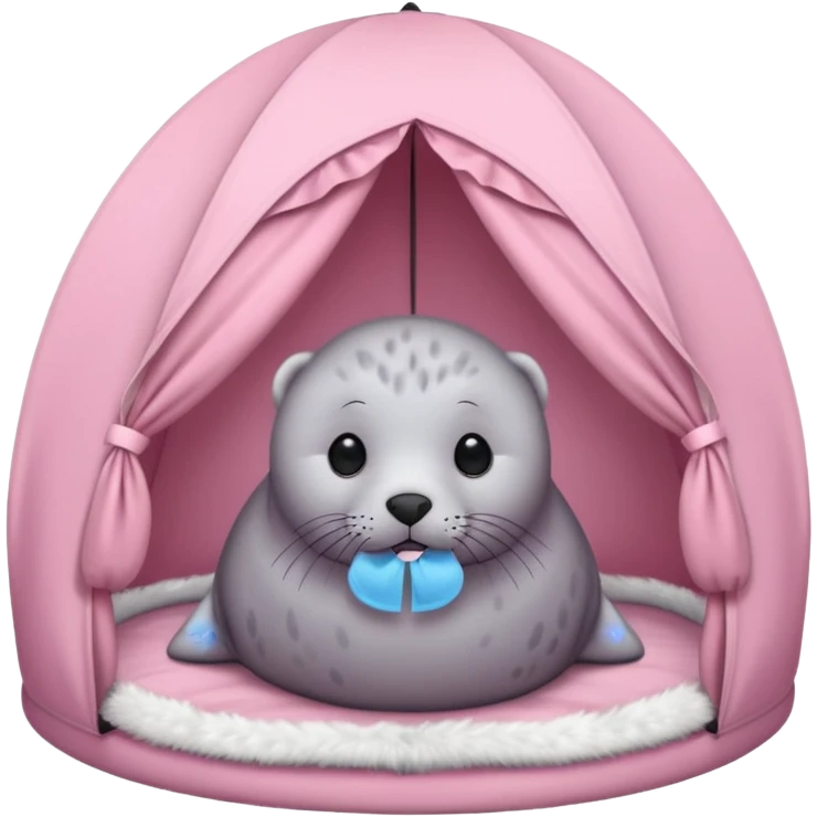 Gray Seal in a light pink tent  emoji