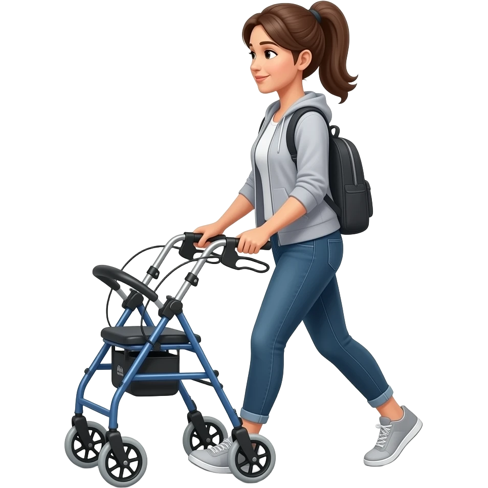 vrouw fotocamera achter sportieve rollator lopen emoji