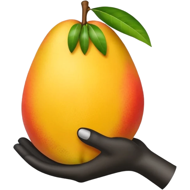 white hand hanging a mango like a cup emoji