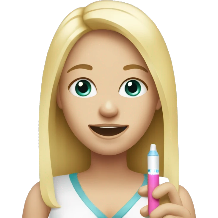 Blonde girl holding a pregnancy test emoji