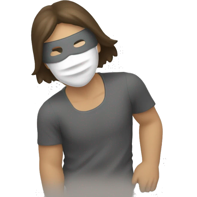 Homme avec un masque qui lève la main et baisse la tête  emoji