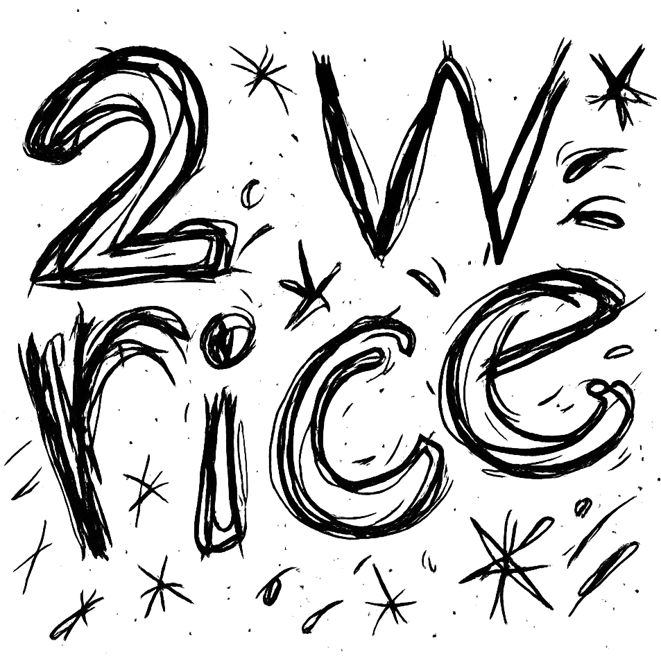 '2 w rice' text in chaotic outlined icon style emoji