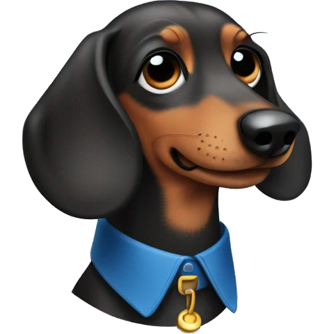 Dark fur Dachshund with long legs in blue collar  emoji