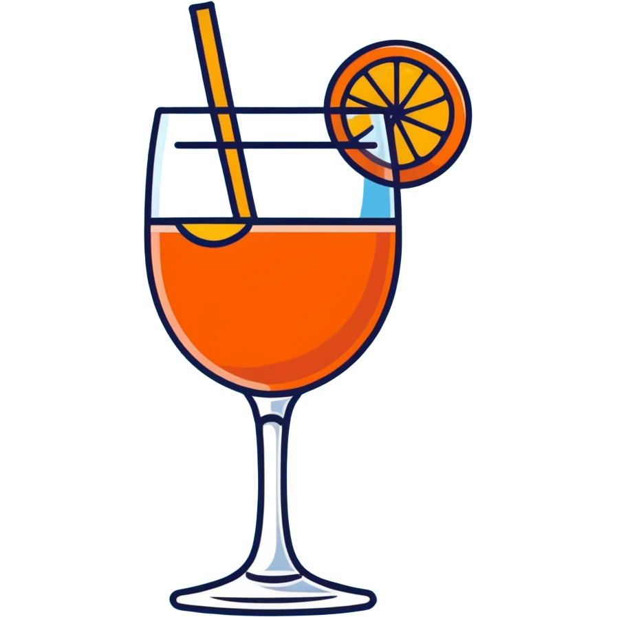 Aperol Spritz cocktail, cartoonish, bold outline, orange slice emoji