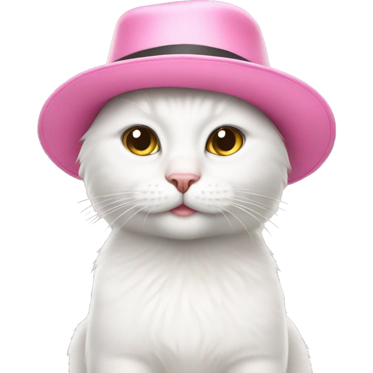 white cat with a pink hat emoji