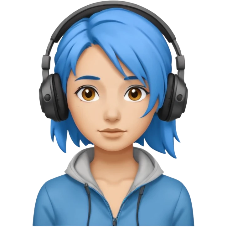 blue wind haired woman with headphone emoji