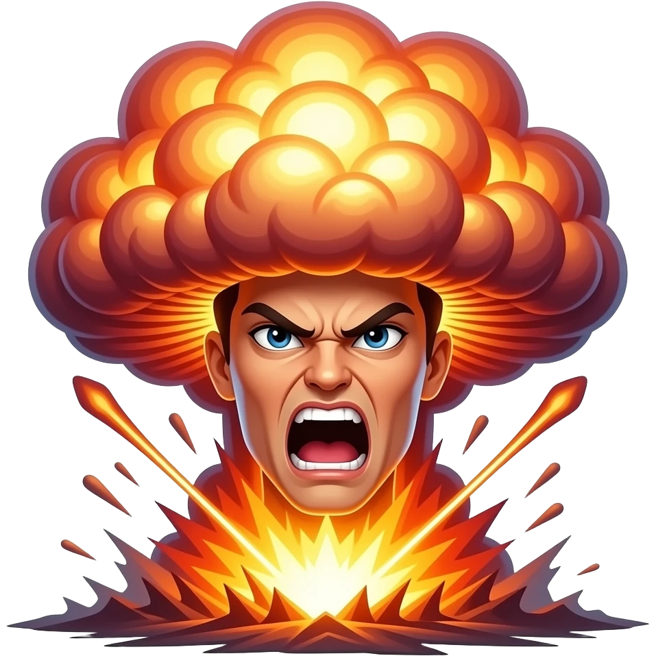 furious female face, Death Star laser cannon beam, giant explosion mushroom cloud, neon glow, dramatic lighting, emoji style, vibrant colors emoji