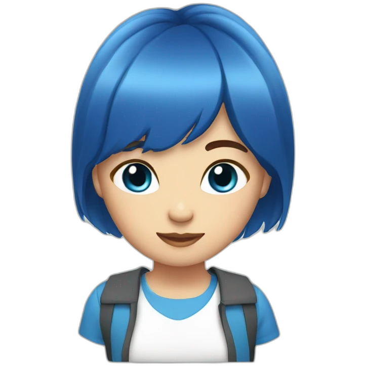 girl blue short hair mullet face blue eyes emoji