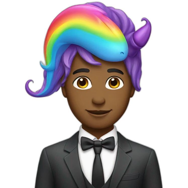 Posh-boy-with-suit-and-rainbow-unicorn-hat emoji