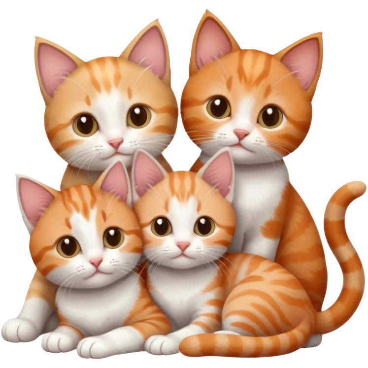 3 kittens cuddling together all different colours, the first one is grey and white, the second is ginger and white and the third is brown tabby and white emoji