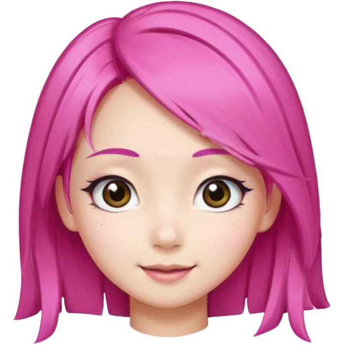 An Asian girl with pink hair, big eyes, thick eyebrows, and long eyelashes; only her head... emoji