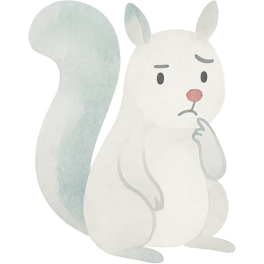 écureuil pensif, un sourcil levé, expression songeuse, style aquarelle emoji