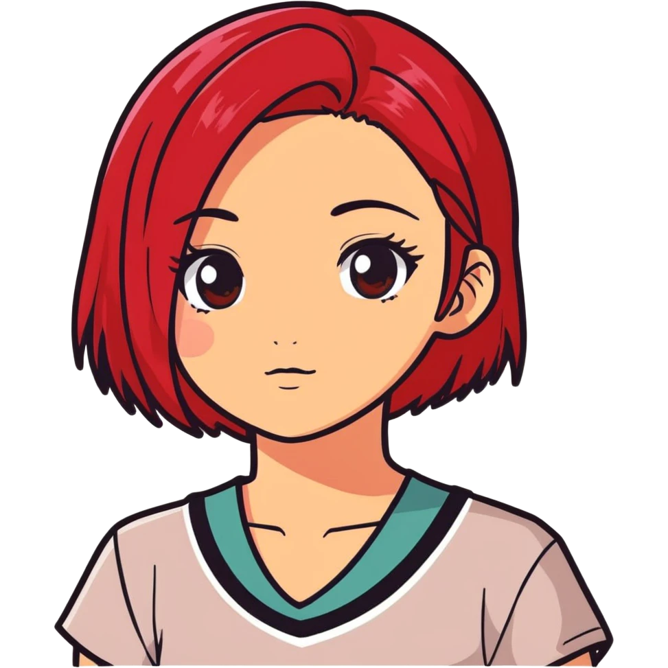Morena girl with red dyed hair and black eyes emoji