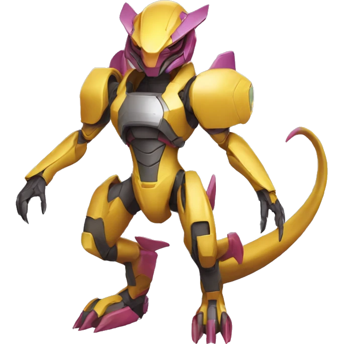 a Genesect-Raptor-Fakémon—hybrid with a futuristic visor-helmet full body emoji