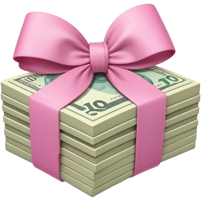 Australian $100 notes stacked together and wrapped in a girly pink bow emoji