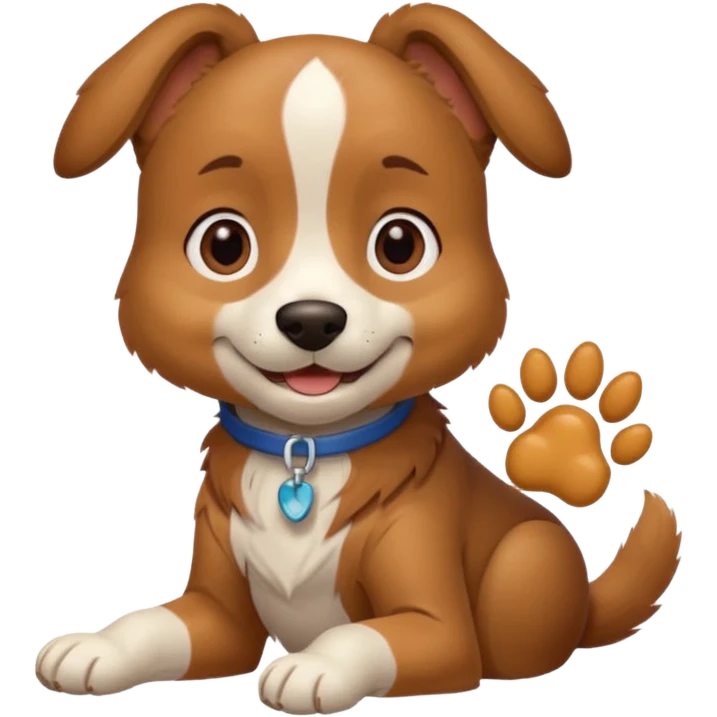 A dog patient with one paw in a cast, smiling bravely despite discomfort.
 emoji