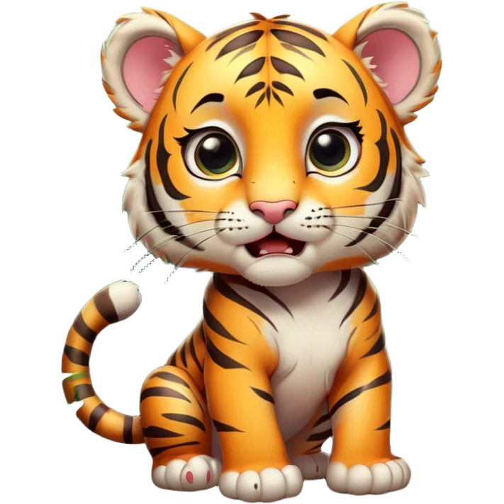Cinematic Comical Tiger Cub Portrait Emoji, Head tilted dramatically with an exaggeratedly shocked expression, featuring a compact, endearing build with wide, comically expressive eyes full of humorous disbelief, Simplified yet hilariously expressive features, highly detailed, glowing with a slightly sassy wild glow, high shine, dramatic yet playful, stylized with an air of quirky feline attitude, soft glowing outline, capturing the essence of a meme-worthy tiger cub that looks ready to side-eye its way into viral fame! emoji