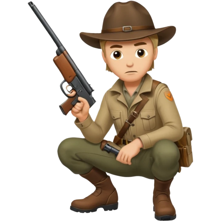 male hunter crouching with gun, alert expression emoji