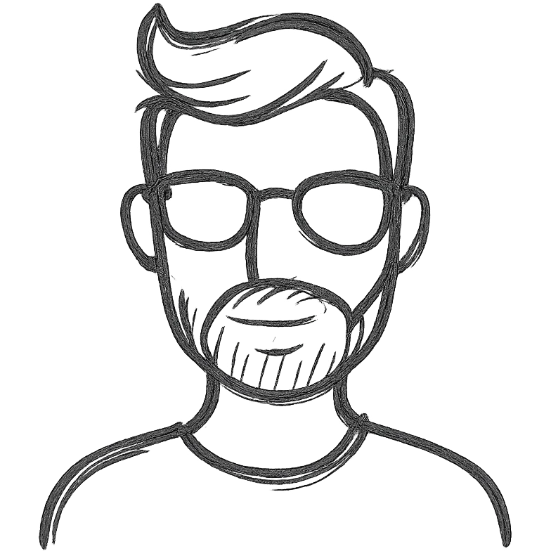 male with a light beard and glasses, hand drawn outline icon style emoji
