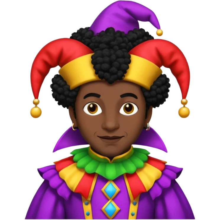 Medieval jester with dark brown skin and black Afro hair emoji