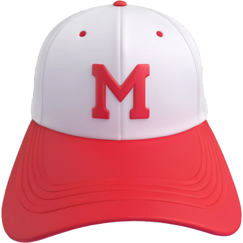A baseball cap in a dynamic 3D cartoon style on a white background, 3D rendering, high resolution, bright colors, with a perspective composition, high saturation, prominent details, a floating effect, and a lively atmosphere, bottom view. emoji