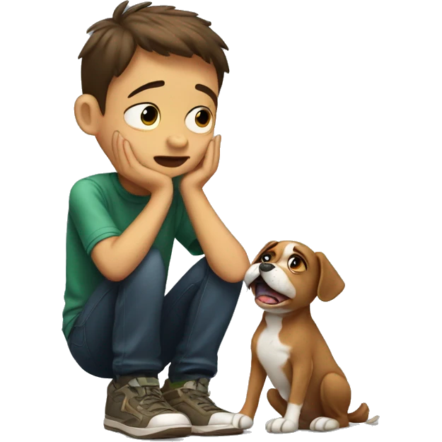 boy cry and talk with dog pepe emoji