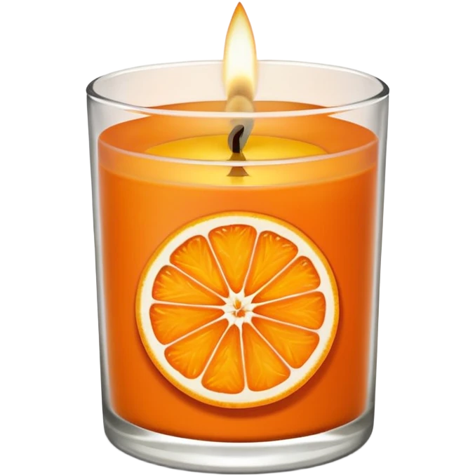 Citrus candle – orange wax in clear glass with slice of orange label emoji
