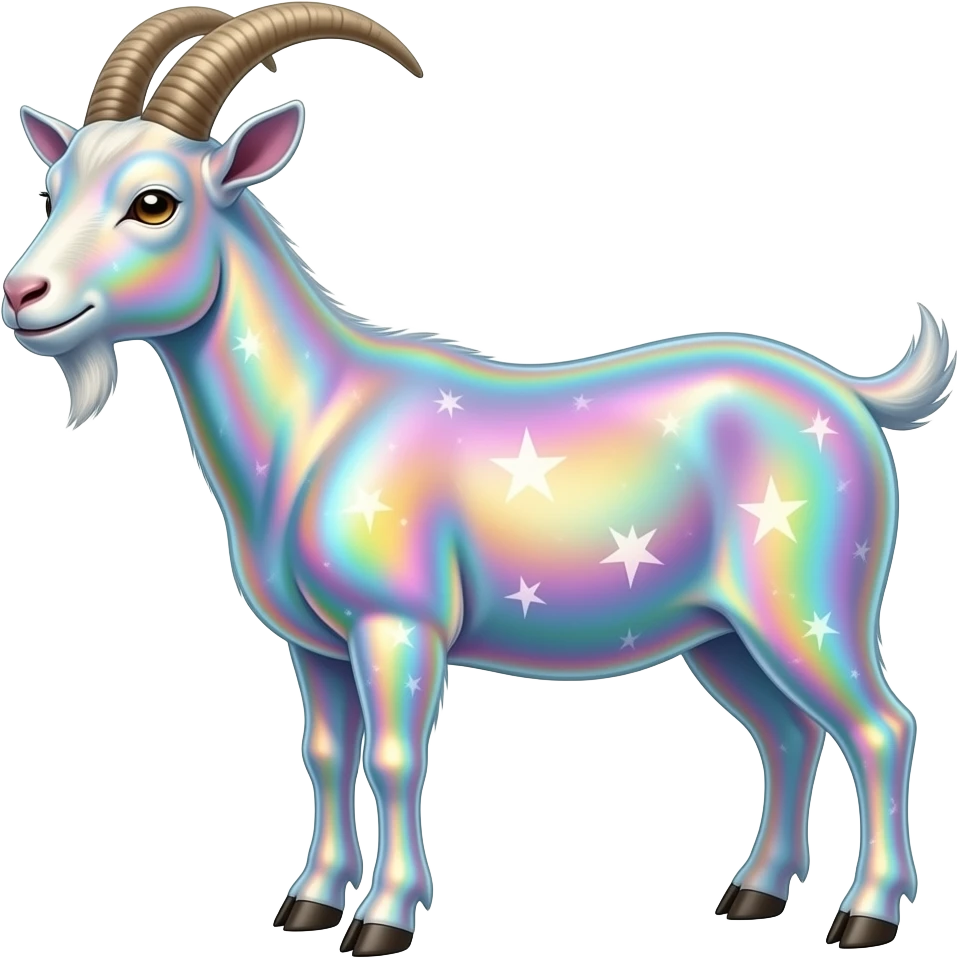 Holographic goats face vivid colors stars emoji