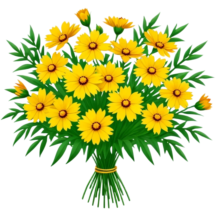 big bouquet Coreopsis, luxuriant, stem, leaf emoji