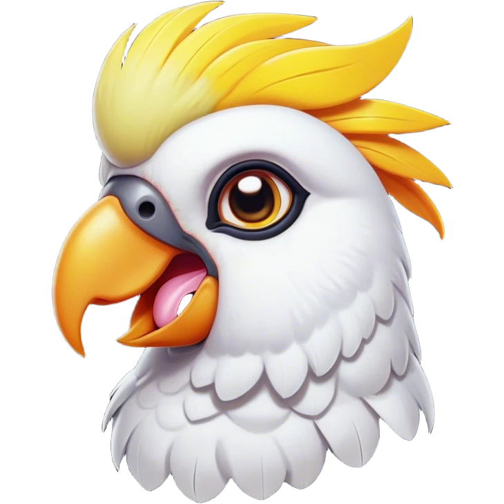Cinematic Comical Cockatoo Portrait Emoji, Head tilted dramatically with an exaggeratedly shocked expression, featuring a striking, crest-adorned head with wide, comically expressive eyes full of playful disbelief and a vibrant, animated beak, Simplified yet hilariously expressive features, highly detailed, glowing with a slightly sassy tropical glow, high shine, dramatic yet playful, stylized with an air of cheeky avian mischief, soft glowing outline, capturing the essence of a meme-worthy cockatoo that looks ready to squawk its way into viral fame! emoji