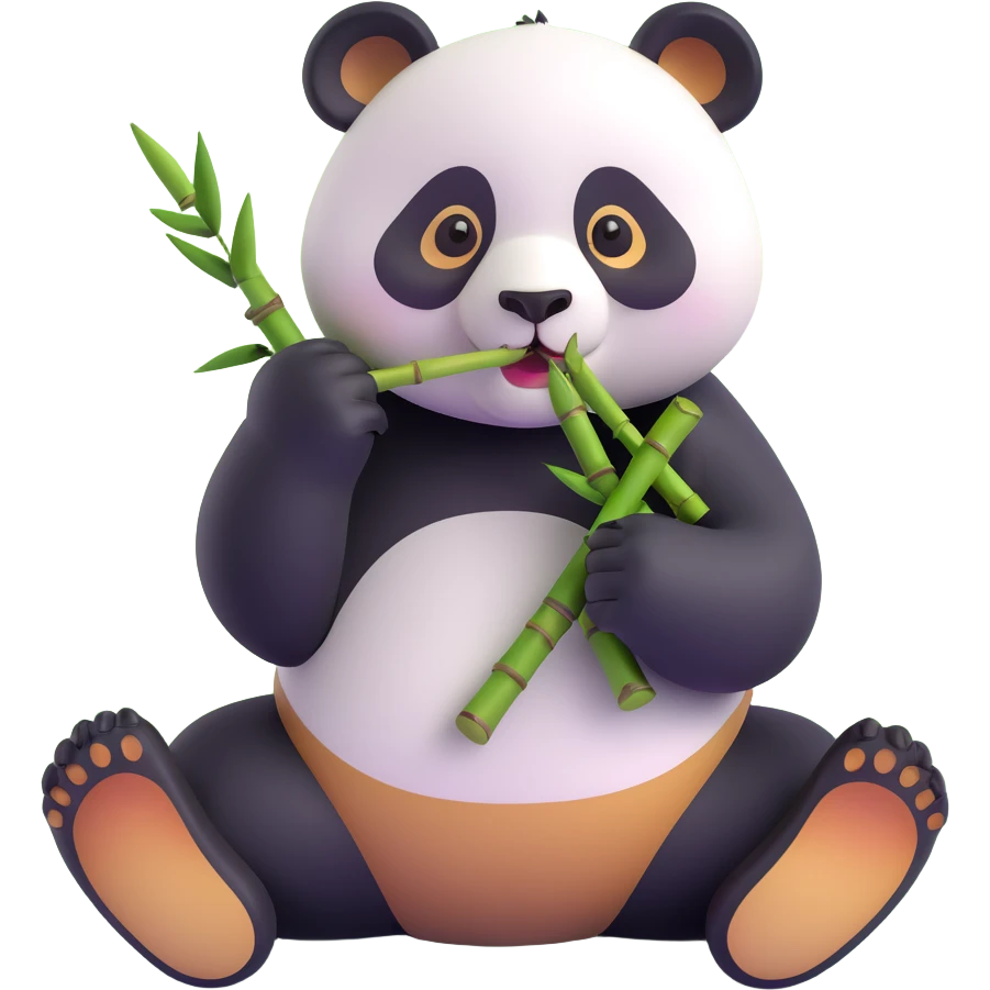 panda eating bamboo in forrest background, close up pose emoji