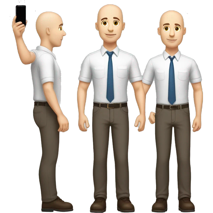  Full body man 40 years old, bald, no beard, no mustache, white skin, dark brown eyes, thick build, posture with hands pointing up at an advertisement, dressed as an executive emoji