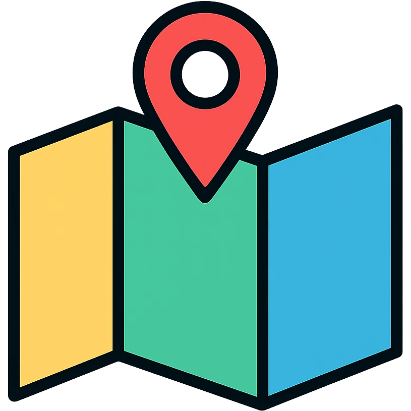 map with a location pin icon in color with black outlines emoji