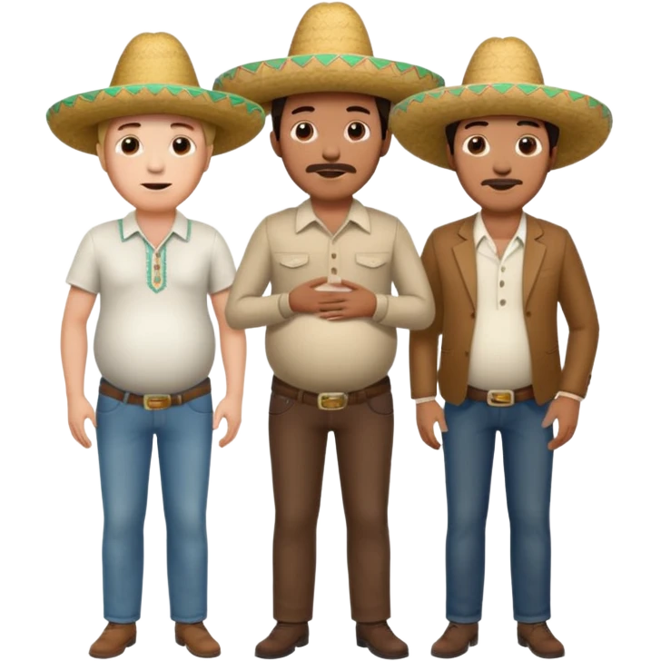 two men standing besides each other. 1 man is white and not pregnant, and the other man is mexican wearing a sombrero and pregnant, holding his belly.  emoji