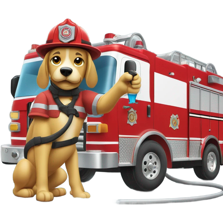A firefighter dog washing a fire truck emoji