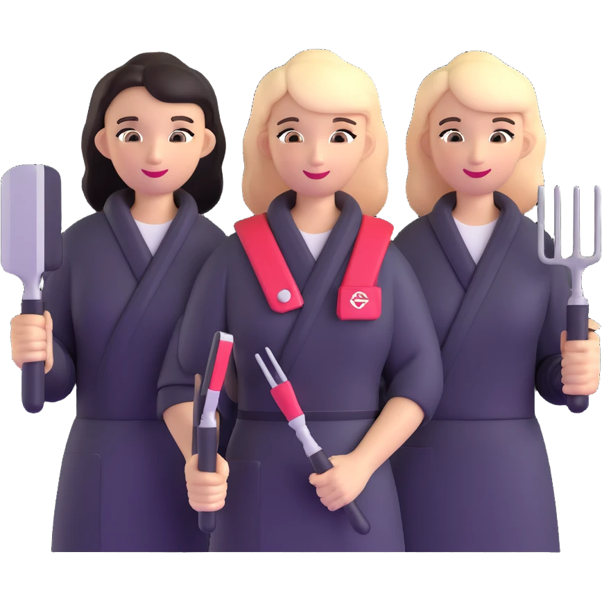 beauty salon team members with styling tools emoji