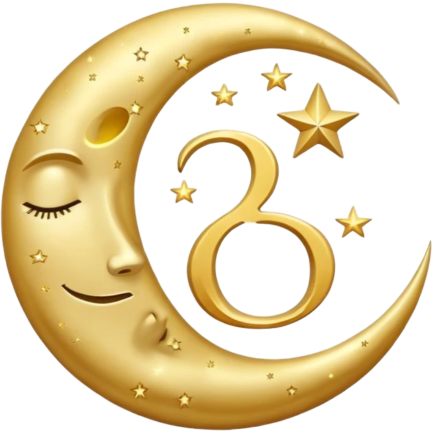 Sleep symbol: moon and stars with number 8 representing eight hours of sleep emoji
