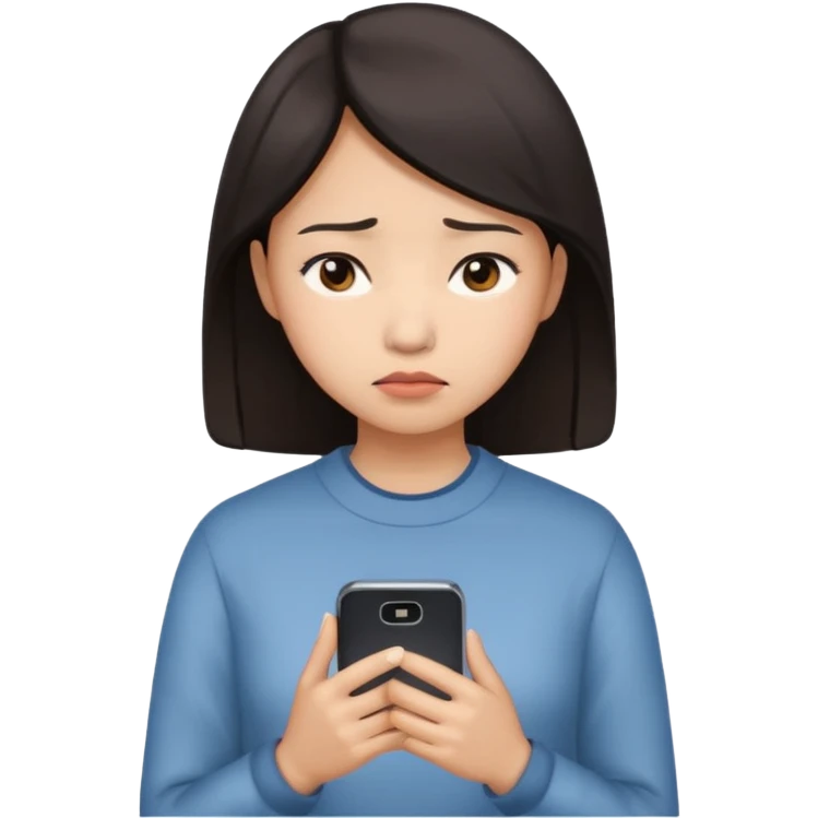 핸드폰을 보는 실망한 동양인여자 emoji
