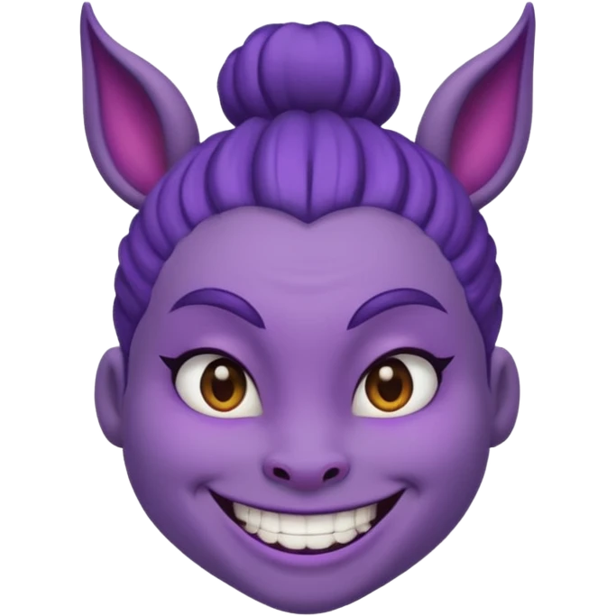 Purple demon emoji with bun in hair emoji