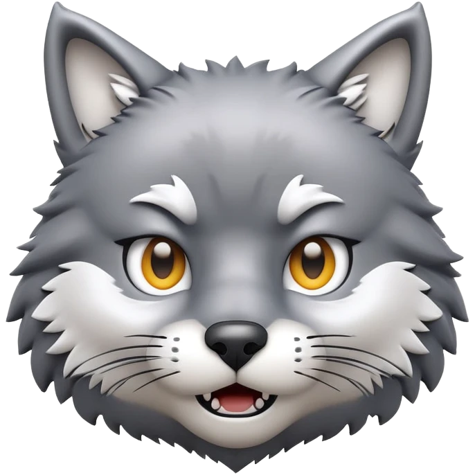 3D-style gray wolf or cat-like character emoji, WTF meme face, clean and glossy, inspired by TenSquared logo emoji