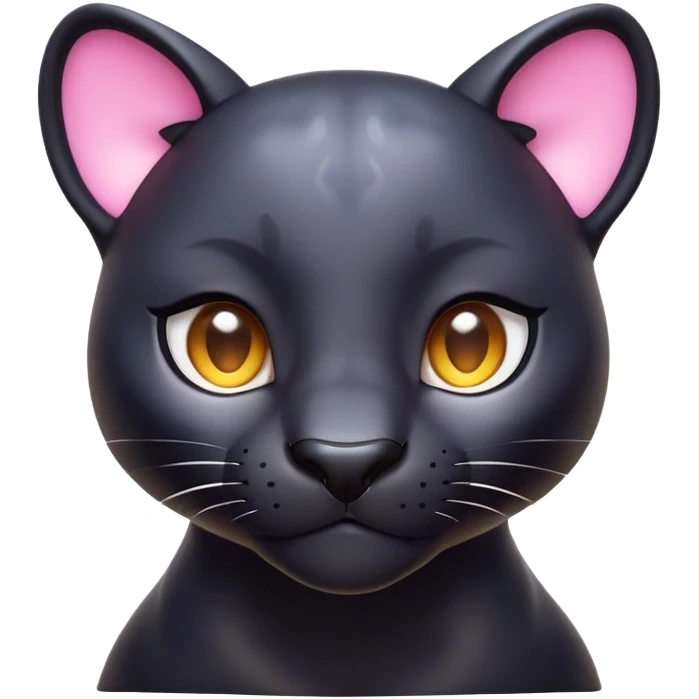 Cinematic Cute Panther Portrait Emoji, Head tilted playfully and inquisitively, with a smooth, streamlined form accentuated by a subtle sheen and round, sparkling eyes filled with charm, Simplified yet irresistibly adorable features, highly detailed, glowing with a warm, inviting glow, high shine, affectionate and lively, stylized with a touch of whimsical mystery, bright and endearing, soft glowing outline, capturing the essence of a mischievous yet loving panther that seems as if it could pounce out of the screen into your arms! emoji