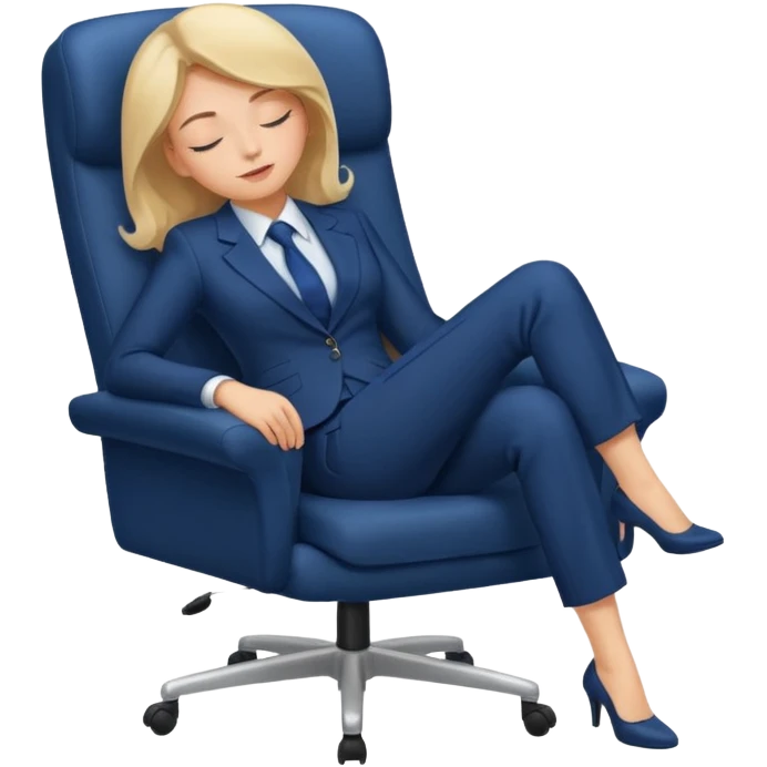 Boss sleeping in a chair with her legs up on the desk emoji