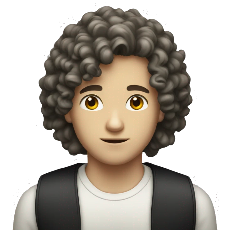 a white boy with black curly long hair emoji