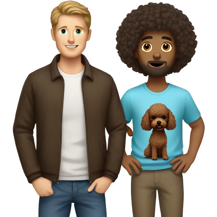 white guy with dark hair holding brown toy poodle emoji