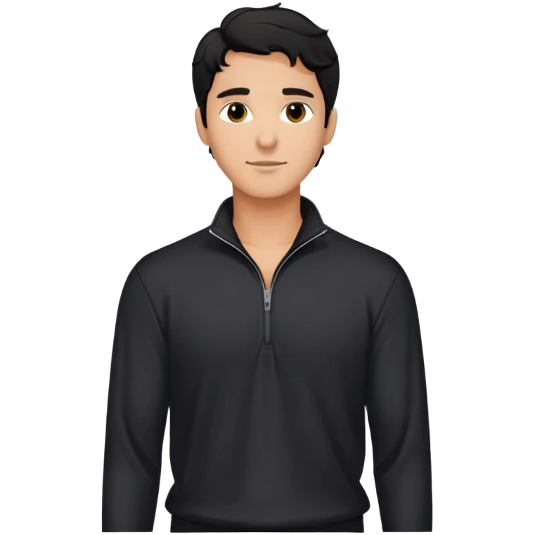 Relaxed fit black quarter-zip shirt on man with wavy black hair, not form-fitting emoji