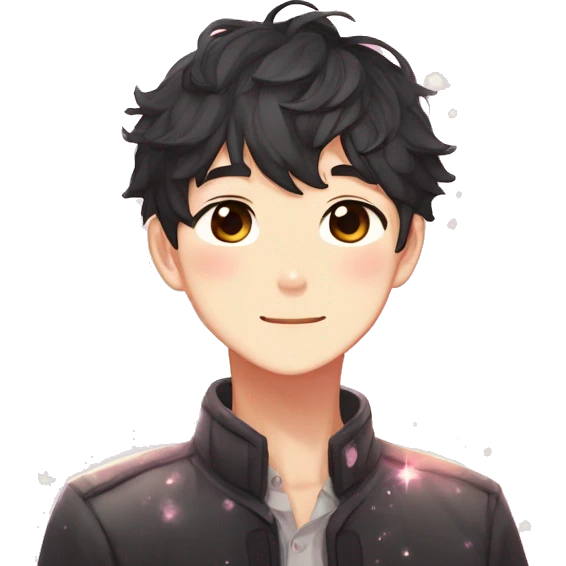Gorgeous bright sparkly romantic Asian anime gentle man with blushing face aesthetic trending style outside emoji