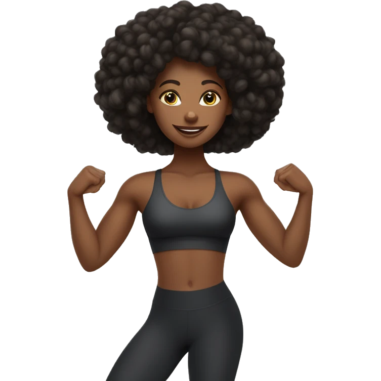Beautiful black girl with medium lengh kinky hairdoing barre pilates in yoga leggings and emoji