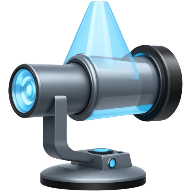 Flat emoji of a wrist-mounted hologram projector emitting a soft blue light cone, simple shapes, modern sci-fi style emoji