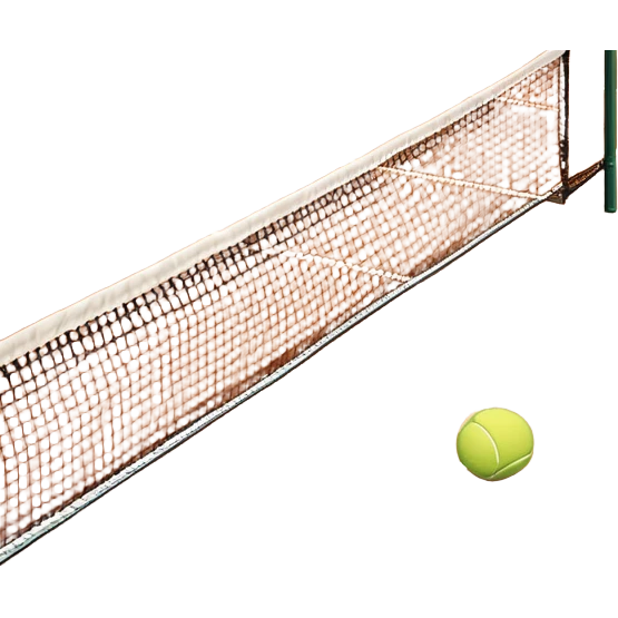 A tennis court at the Roland Garros tournament, with the iconic clay surface and a tennis ball bouncing near the net. The scene evokes the energy and excitement of the grand event, with vibrant crowds in the stands and a competitive atmosphere. emoji