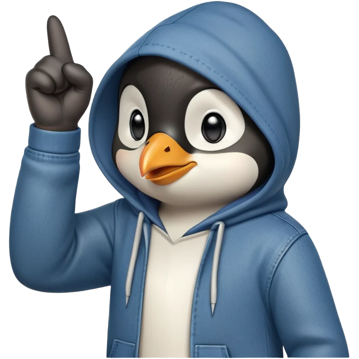 determined anthropomorphised penguin in a hoodie and jeans with fist raised, energetic pose emoji